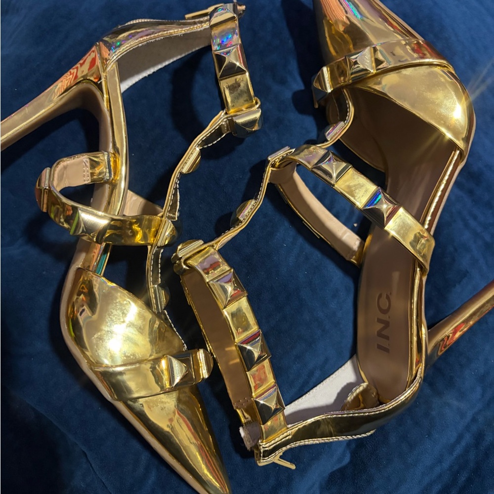 INC International Concepts Gold Pyramid Studded Heels - Picture 5 of 7